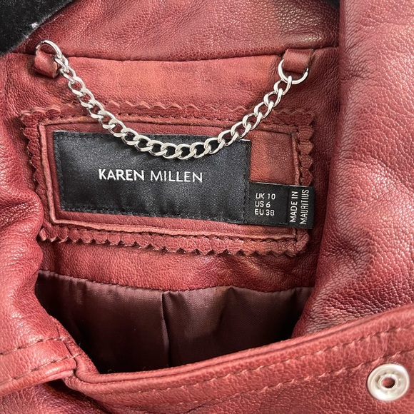 Karen Milllen burgundy leather moto biker jacket in excellent condition. - Picture 2 of 7